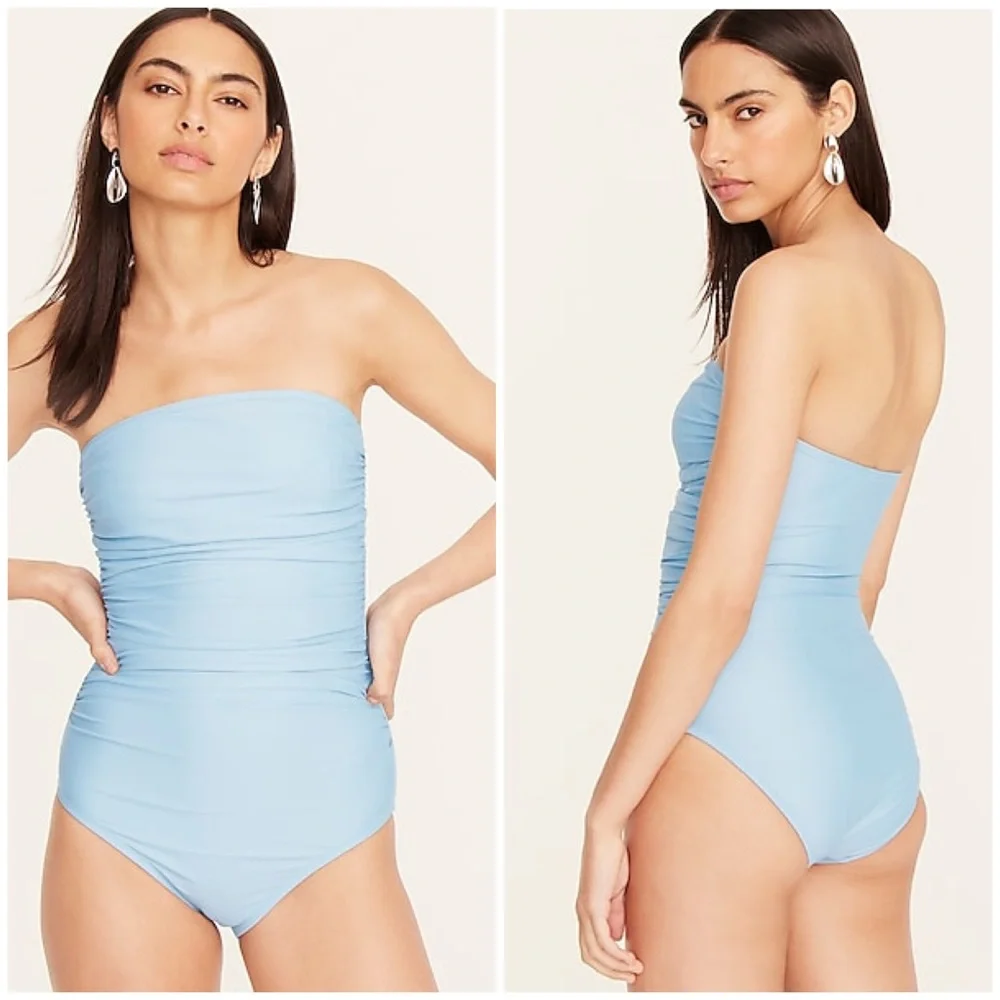 J.Crew Ruched Bandeau One-Piece BC115 / Blue Mist Size 24‎ Plus Minimalist